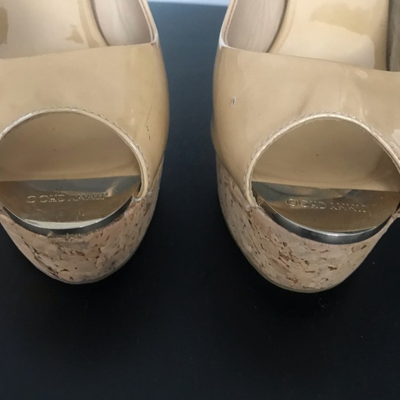 Jimmy Choo Nude Patent Leather Slingback Wedges 36.5 - Picture 2 of 6